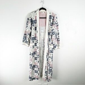 CAROLE HOCHMAN Cat Lover Graphic Belted Waist Long Sleeve 100% Cotton Robe Small